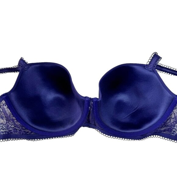 NWOT Lou Paris Satin T-Shirt Bra Sz.E Blue Lace Underwire Sexy Lingerie Feminine - Picture 6 of 10